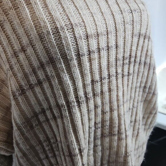 Lucky Brand Spacedye Beige Boxy Relaxed Fit  Ribbed Crewneck Boho Sweater Size L - Picture 2 of 9